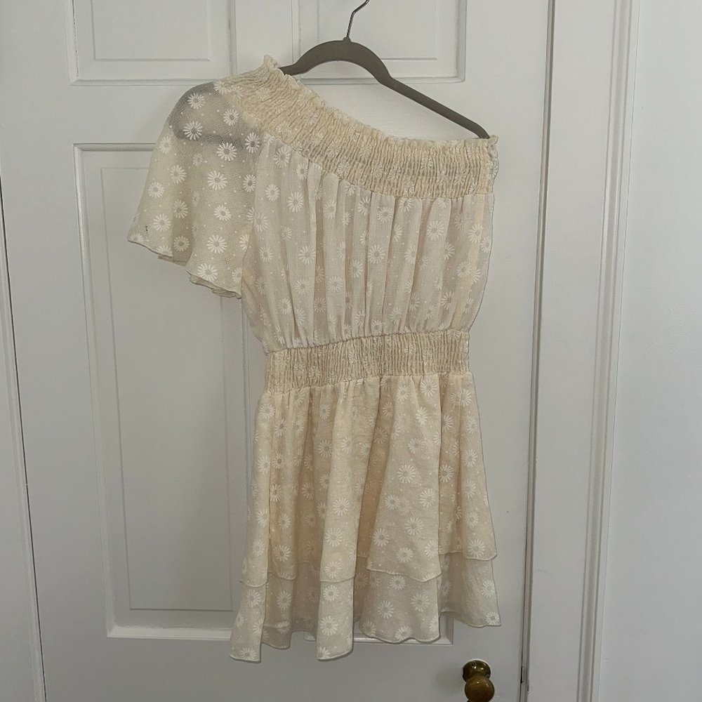 Show Me Your MuMu floral one shoulder dress, Size M, White